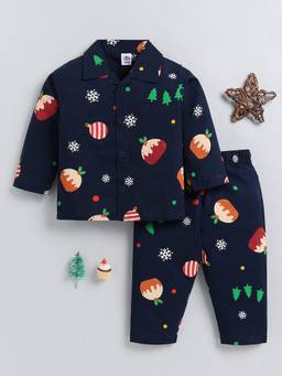 Clt.s - Navy Blue Graphic Cotton Full Sleeve Night Suit