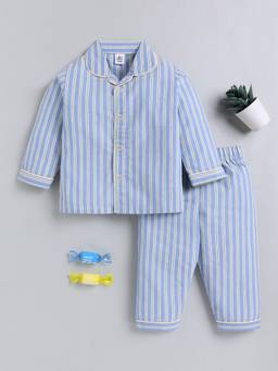 Clt.s - Blue Striped Cotton Full Sleeve Classic Night Suit