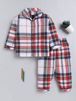 Clt.s - Red Checked Cotton Full Sleeve Everyday Night Suit
