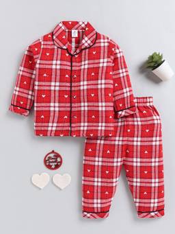 Clt.s - Red Checked Cotton Full Sleeve Versatile Night Suit