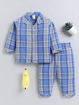 Clt.s - Blue Checked Cotton Full Sleeve Easy Wear Night Suit