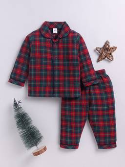 Clt.s - Red Checked Cotton Full Sleeve Sleepwear Night Suit