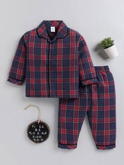Clt.s - Blue Checked Cotton Full Sleeve Trendy Night Suit