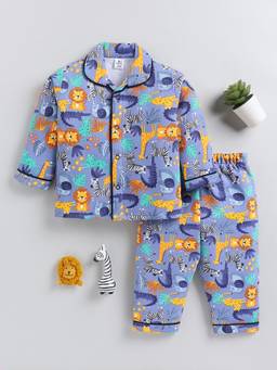Clt.s - Blue Animal Cotton Full Sleeve Daily Wear Night Suit