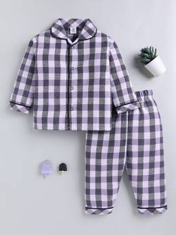 Clt.s - Purple Checked Cotton Full Sleeve Night Suit