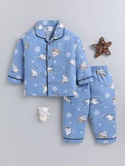 Clt.s - Blue Animal Cotton Full Sleeve Casual Night Suit
