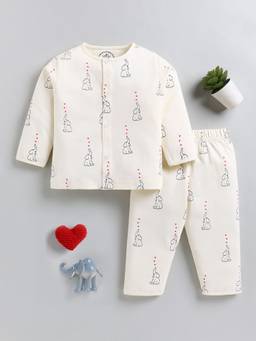 Clt.s - Cream Animal Cotton Full Sleeve Night Suit