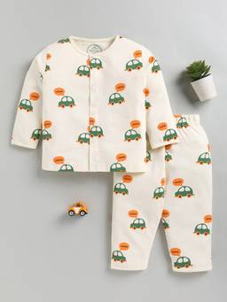 Clt.s - Cream Graphic Cotton Full Sleeve Night Suit