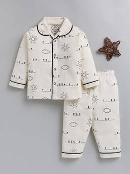 Clt.s - Cream Typography Cotton Full Sleeve Relaxed Night Suit