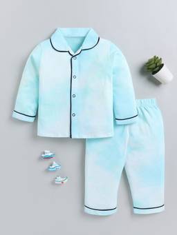 Clt.s - Blue Typography Cotton Full Sleeve Everyday Night Suit