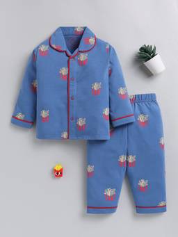 Clt.s - Blue Graphic Cotton Full Sleeve Modern Night Suit