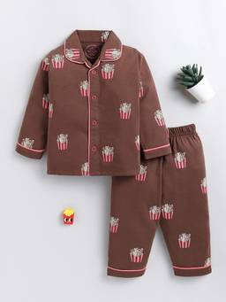 Clt.s - Brown Graphic Cotton Full Sleeve Night Suit