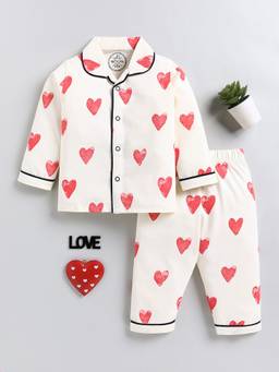 Clt.s - Cream Typography Cotton Full Sleeve Versatile Night Suit
