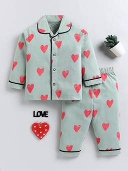 Clt.s - Green Typography Cotton Full Sleeve Night Suit