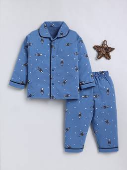 Clt.s - Printed Blue Cotton Full Sleeve Night Suit