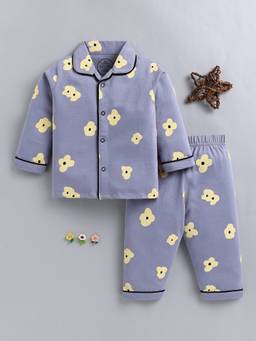 Clt.s - Blue Floral Cotton Full Sleeve Night Suit