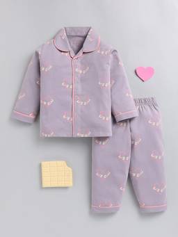Clt.s - Typography Grey Cotton Full Sleeve Night Suit