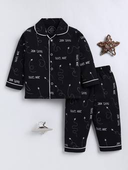 Clt.s - Typography Black Cotton Full Sleeve Night Suit