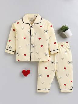 Clt.s - Yellow Printed Cotton Full Sleeve Night Suit
