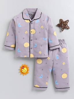 Clt.s - Grey Printed Cotton Full Sleeve Night Suit