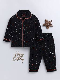Clt.s - Black Typography Cotton Full Sleeve Night Suit