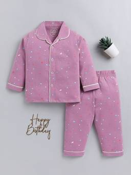Clt.s - Purple Typography Cotton Full Sleeve Trendy Night Suit
