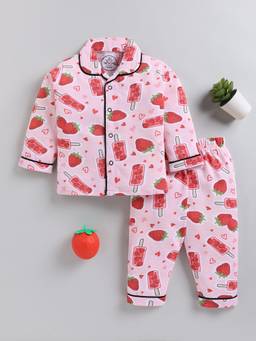 Clt.s - Pink Graphic Cotton Full Sleeve Fashionable Night Suit
