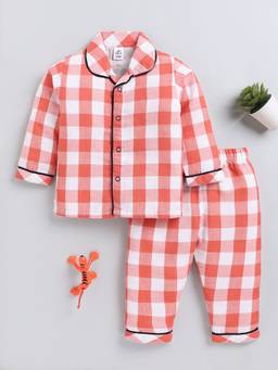 Clt.s - Checked Rust Cotton Full Sleeve Night Suit