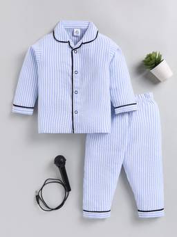 Clt.s - Blue Striped Cotton Full Sleeve Casual Night Suit