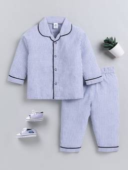 Clt.s - Blue Striped Cotton Full Sleeve Comfy Night Suit
