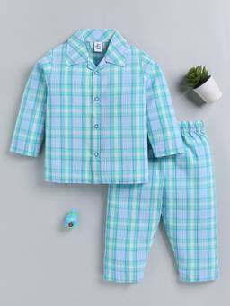 Clt.s - Blue Checked Cotton Full Sleeve Chic Night Suit