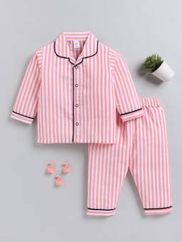 Clt.s - Peach Striped Cotton Full Sleeve Night Suit
