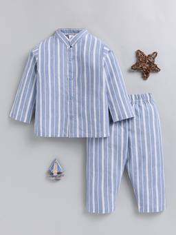 Clt.s - Blue Striped Cotton Full Sleeve Easy Wear Night Suit