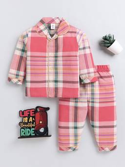 Clt.s - Red Checked Cotton Full Sleeve Lounge Night Suit
