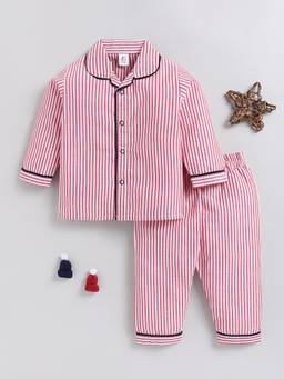 Clt.s - Red Striped Cotton Full Sleeve Night Suit