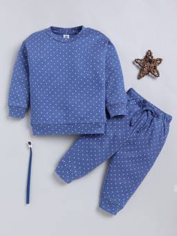 Clt.s - Blue Polka Dots Cotton Full Sleeve Night Suit