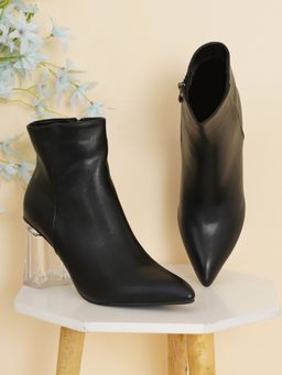 SHUZ TOUCH - Solid Transparent Block Heel Ankle Length Boots - Black