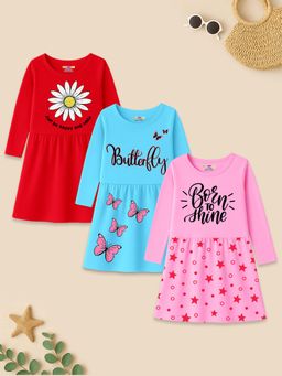 Kuchipoo - Girls Multi-Color Regular Fit Cotton Dress (Pack of 3)