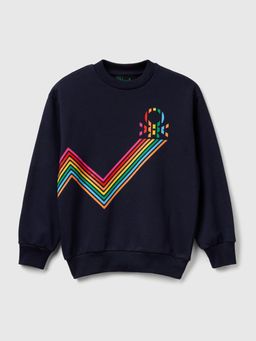 United Colors of Benetton - Boys Navy Blue Regular Fit Graphic Print Sweatshirt