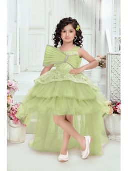 Lagorii - Girls Green Bow Embellished Party Wear Tail Back Dress