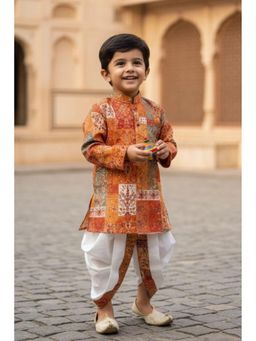 Lagorii - Boys Rust Patchwork Print Festive Kurta with Dhoti