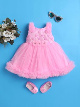Blabber - Girls Pink Sleeveless Floral Dress with Booties