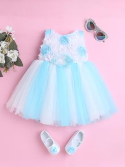 Blabber - Girls Blue Sleeveless Floral Layered Dress with Booties