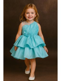 Blabber - Girls Blue Floral Applique Party Dress