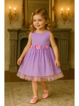 Blabber - Girls Lavender Sleeveless Floral Applique Detailed Knee Length Dress