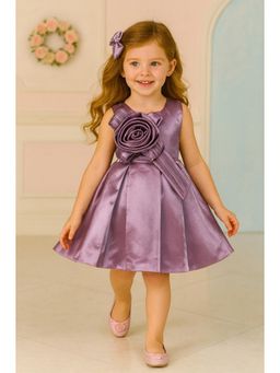 Blabber - Girls Purple Satin Solid Sleeveless Party Dress