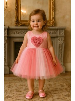 Blabber - Girls Pink Net Glitter Sleeveless Party Dress with Booties