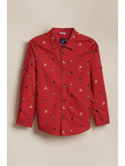 Allen Solly - Boys Red Print Casual Shirt