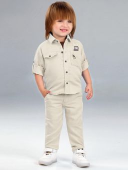 BAD BOYS - Boys Beige Smart Shirt Solid T-shirt & Pant