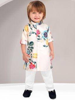 BAD BOYS - Boys Cream Little Ethnic Printed Kurta & Pyjama
